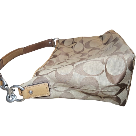 COACH SIGNATURE JACQUARD HOBO SHOULDER CANVAS BAG TAN BROWN F13082 y2k Preppy - Picture 8 of 16